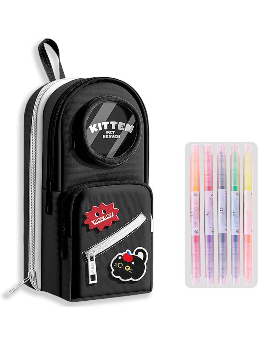 Mini Canvas Backpack Pencil Case & Makeup Organizer - Small Gadget Bag, Black